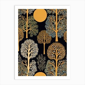 William Morris Style Trees In The Forest Art Print