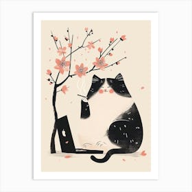 Cat With Cherry Blossoms Art Print