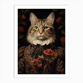 Cat Portrait With Rustic Flowers 2 Art Print