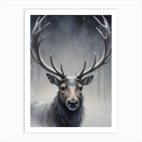 Deer In The Snow Art Print