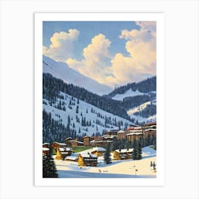 Courchevel, France Ski Resort Vintage Landscape 4 Skiing Poster Art Print