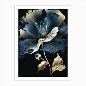 Elegant Blue Gold Flower Art Print