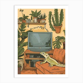 Lizard On The Sofa Illustration 4 Art Print