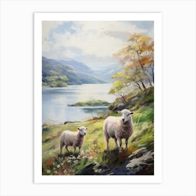 Impressionism Style Sheep By The Lake In The Highlands 4 Art Print
