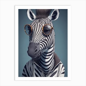 Funny Zebra Wearing Cool Jackets And Glasses Art Print