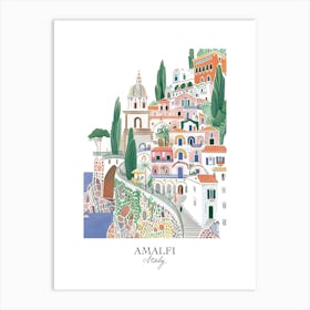 Amalfi Italy Gouache Travel Illustration Art Print