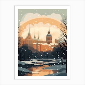 Winter Travel Night Illustration Munich Germany 1 Art Print