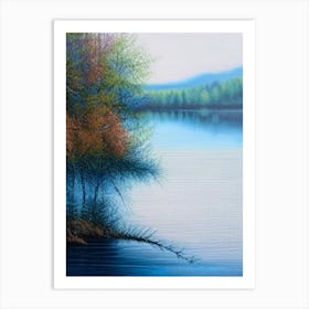 Lake Waterscape Crayon 1 Art Print