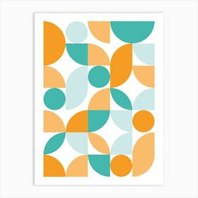 Mid Century Modern Abstract 26 Teal, Aqua, Orange Art Print