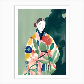 Girl With A Big Kimono Watercolour Art Print
