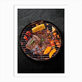 Grill BBQ — Food kitchen poster/blackboard, photo art 1 Art Print