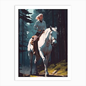 Girl On White Horse Art Print