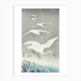 Descending Egrets In Snow (1925 1936), Ohara Koson Art Print