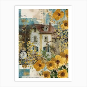 Ochre Flowers Scrapbook Collage Cottage 2 Art Print