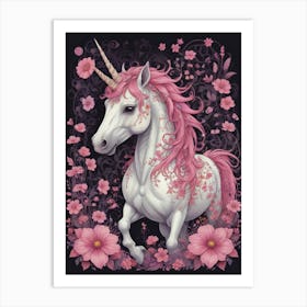 Unicorn In Pink Flowers 2 Art Print