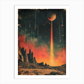 Space Odyssey: Retro Poster featuring Asteroids, Rockets, and Astronauts: Planetarium Art Print