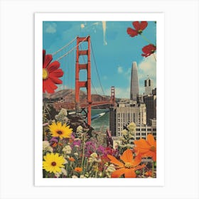 San Francisco   Floral Retro Collage Style 1 Art Print