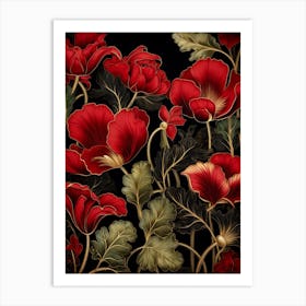 Cyclamen 2 William Morris Style Winter Florals Art Print