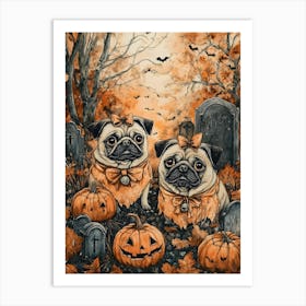 Halloween Pugs Watercolor 8 Art Print