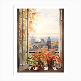 Window View Of Oslo Norway In Autumn Fall, Watercolour 1 Art Print