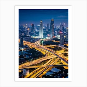 Detailed Aerial View Of Bangkoks Bustling Cityscape At Night As Seen From An Interchange Where Mult (4) Art Print