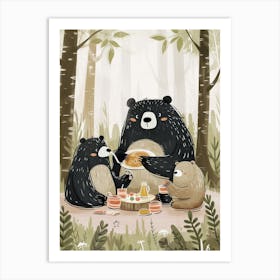 Sloth Bear Family Picnicking In The Woods Storybook Illustration 2 Art Print