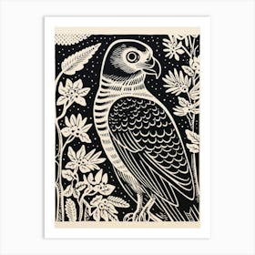 B&W Bird Linocut Eurasian Sparrowhawk 1 Art Print