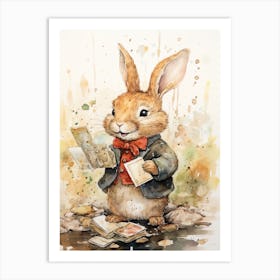 Bunny Collecting Stamps Luck Rabbit Prints Watercolour 1 Art Print