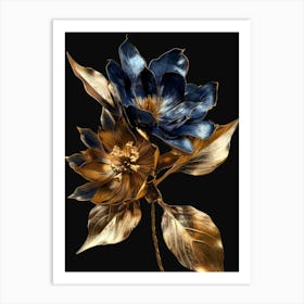 Gold And Blue Flowers Art Print