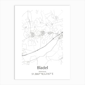 Bladel,Netherlands Minimalist Map Art Print