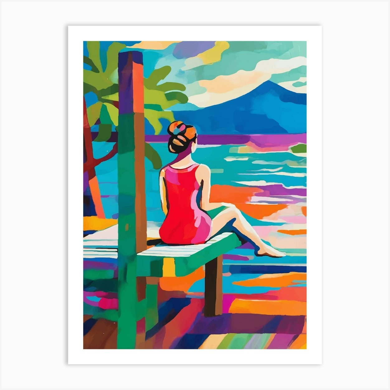 Woman Sitting On A Bench Art Print by Palmito