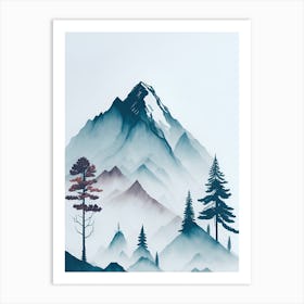 Mountain And Forest In Minimalist Watercolor Vertical Composition 281 Art Print