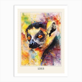 Lemur Colourful Watercolour 4 Poster Art Print