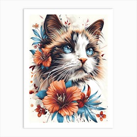 Cat With Flowers 8 Art Print