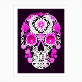 Skull With Mandala Patterns 2 Pink Mexican Art Print