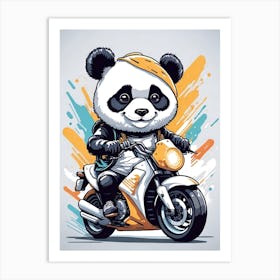 Cute Panda Riding A Motorcycle Art Print