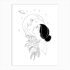 Moon And The Girl Art Print