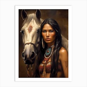 Muskogee Creek Native American Woman With A Horse Art Print