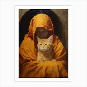 Monk Holding A Cat 3 Art Print