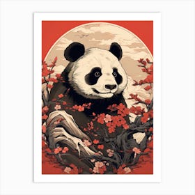 Panda Animal Drawing In The Style Of Ukiyo E 4 Art Print