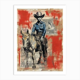 Expressionism Cowgirl Red And Blue 8 Art Print