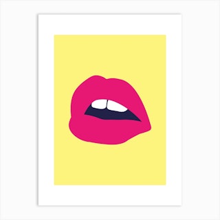 Pink Lips Yellow Back Art Print