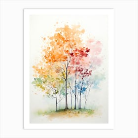 Watercolor Autumn Trees Art Print