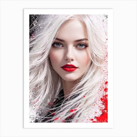 White Haired Girl With Red Lipstick Art Print