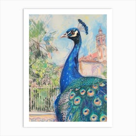 Peacock Sketch With A Palace In The Background 3 Art Print