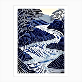 Flowing Water Waterscape Linocut 2 Art Print