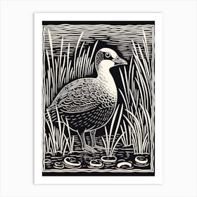 B&W Bird Linocut Coot 4 Art Print