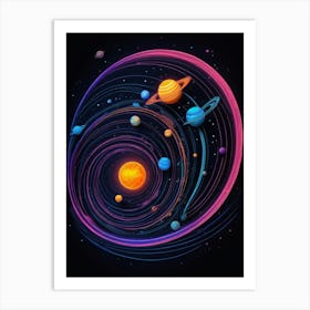 Default Neon Black Light Sgraffito Solar System 3d Illustratio 2 Art Print