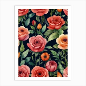 Seamless Pattern With Roses Art Print