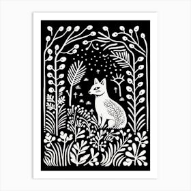 Fox In The Forest Linocut Illustration 32  Art Print